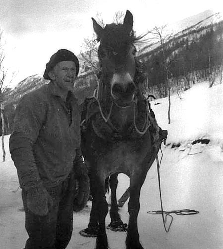 Sven O. Andersson med sin häst i Skalmodal.