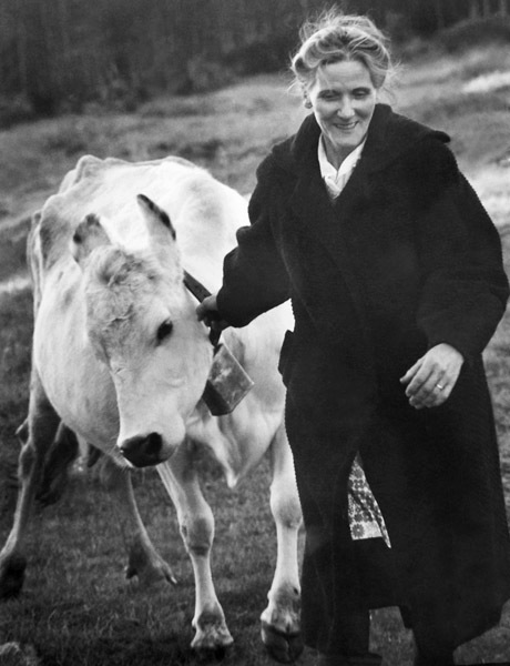 Porträtt av en kvinna med ko.