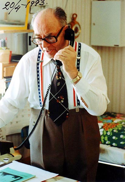 John Lindgren i sin lilla stuga den 20 april 1993.