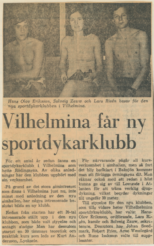 Vilhelminas Sportdykarklubb bildas