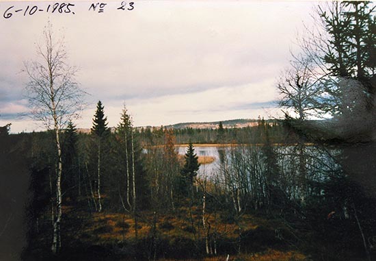 Vy den 6-10-1985 , från stugbyn mot Risträsk by.