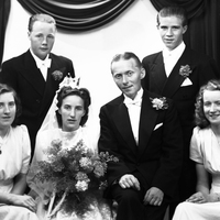 NY 000817b - Brudparet Johansson med tärnor och marskalkar