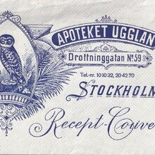 Receptkuvert, Apoteket Ugglan, Stockholm