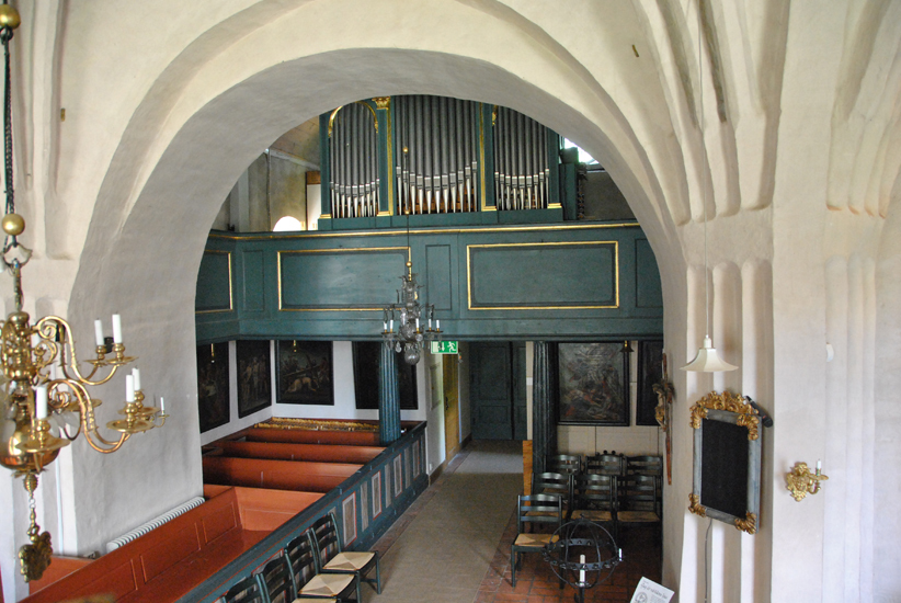 Härads kyrka, interiör, orgelläktaren i norr.
