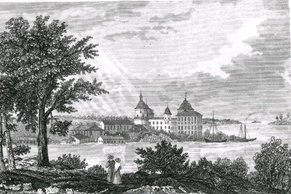 Litografi av Gripsholms slott i Mariefred 1840.