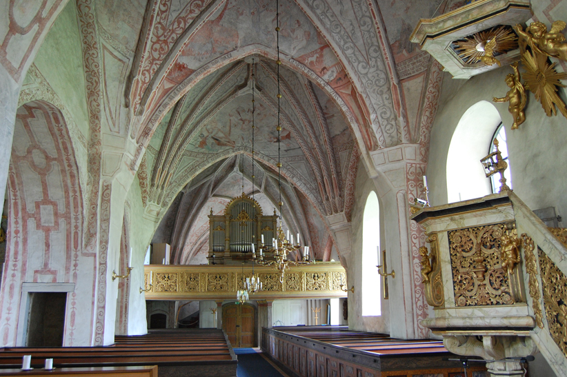 Bälinge kyrka, interiör, långhusets västra del.