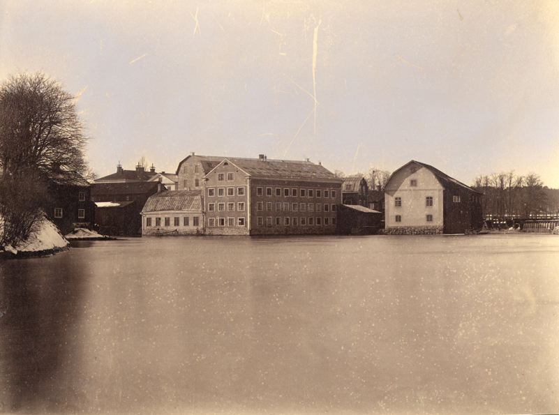 Fabrikslokaler vid Fors ullspinneri omkring 1870