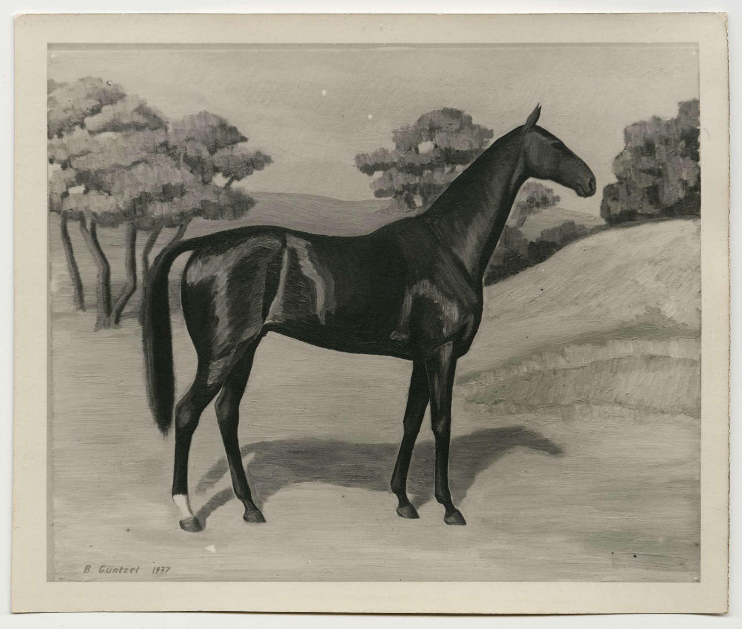 Foto på målning, motiv med häst, signerad 