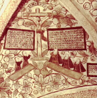 Kalkmålning i korvalvet i Vrena kyrka från tidi...
