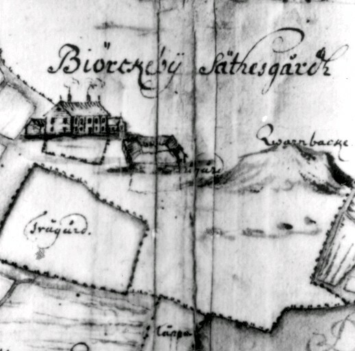 Detalj från en karta över Björkeby säteri i Tor...