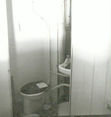 Toaletten i övre lägenhetens hall.
