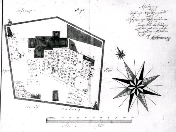 Gravfördelningsplan över Gåsinge kyrka 1765