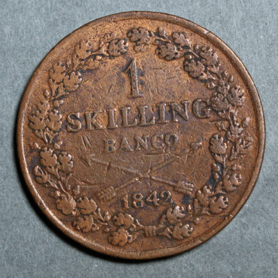 SLM 16530 - Mynt, 1 skilling kopparmynt typ II 1842, Karl XIV Johan