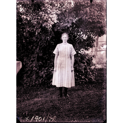 SLM X1901-78 - Porträtt på en kvinna framför en syrenbuske