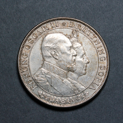 SLM 12597 20 - Mynt, 2 kronor silvermynt typ VII (guldbröllopet) 1907, Oscar II
