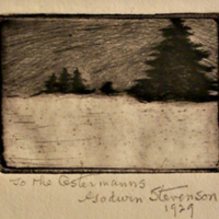 SLM 7432 - Etsning, vinterlandskap med granar, Godwin Stevenson