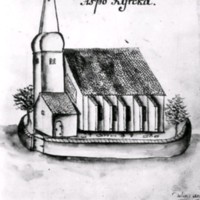 SLM R8-82-6 - Teckning av Aspö kyrka ur Momumenta Sudermanniae