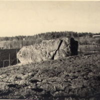 SLM M010621 - Halsbråtestenen från söder vid Eskilstorps gård som syns i bakgrunden.
