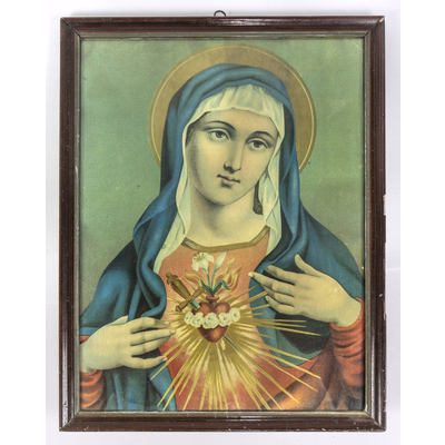 SLM 38719 - Religiöst oljetryck, inramat motiv, Maria med det obefläckade hjärtat