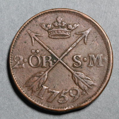 SLM 16392 - Mynt, 2 öre kopparmynt 1759, Adolf Fredrik