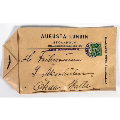 SLM 40196 - Tygprover från Augusta Lundin i Stockholm, från Ökna i Floda socken 1920-30-tal