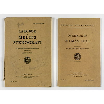 SLM 39990 1-2 - Två skolböcker, stenografi (1955) från Ökna i Floda socken