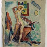 SLM 12380 - Oljemålning, nakenstudie framför spegeln, av Per Månsson år 1917