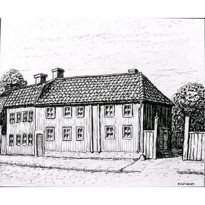 SLM KW43 - Östra Kyrkogatan i Nyköping, teckning av Knut Wiholm