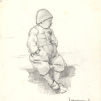 SLM 22412 - Blyertsteckning, på ena sidan ett barn, på den andra en man, av Oscar Björck (1860-1929)