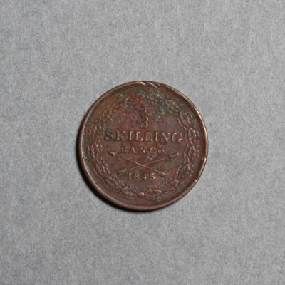 SLM 11046 13 - Mynt, 1/3 skilling banco kopparmynt 1845, Oscar I
