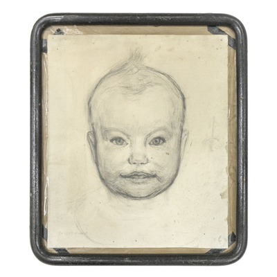 SLM 50655 - Blyertsteckning, barnporträtt av konstnären Albin Jerneman (1868-1953)