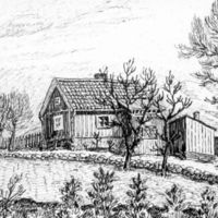 SLM M022273 - Stora Bergsgränd i Nyköping, teckning av Knut Wiholm