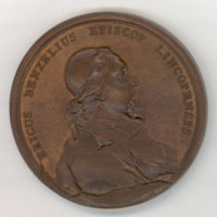 SLM 34380 - Medalj av brons graverad av Johan Carl Hedlinger, biskop Erik Benzelius 1734-37