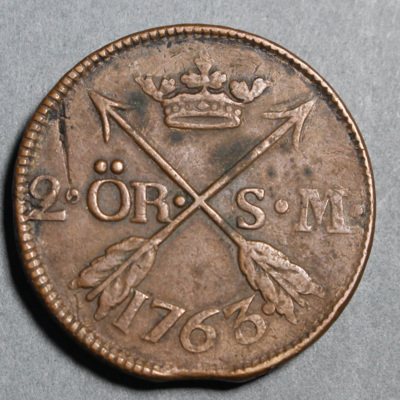 SLM 16604 - Mynt, 2 öre kopparmynt 1763, Adolf Fredrik