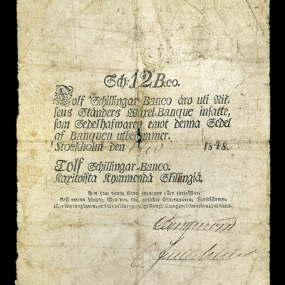 SLM 16973 - Transportsedel, 12 Skillingar Banco 1849