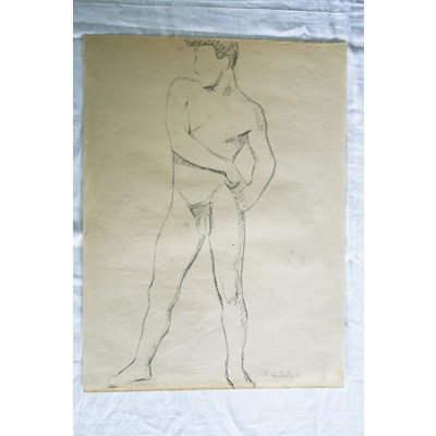 SLM 50024 - Krokiteckning av Bodil Güntzel (1903-1998), motiv med stående man
