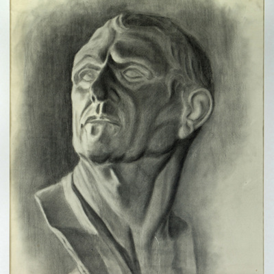 SLM 24220 - Kolteckning, studie av skulptur, mansansikte, av Adolf Stern