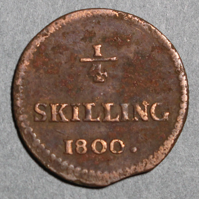 SLM 8346 - Mynt, Gustav IV Adolf, 1/4 skilling 1800, Riksgäldskontorets polletter