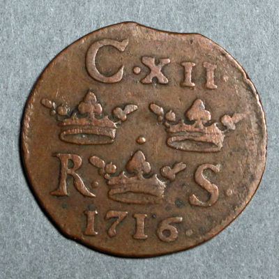 SLM 16233 - Mynt, 1/6 öre kopparmynt 1716, Karl XII