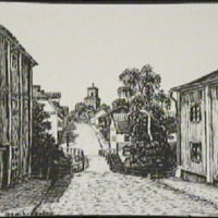 SLM M021896 - Behmbrogatan i Nyköping, teckning av Knut Wiholm