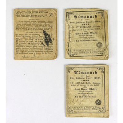 SLM 59256 1-3 - Tre almanackor för åren 1854, 1858 och 1860