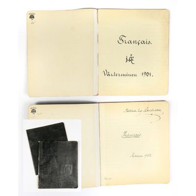 SLM 39637 - Två häften, handskrivna skolböcker i franska