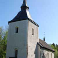 SLM D10-917 - Bogsta kyrka, exteriör, långhus och torn sett från sydväst