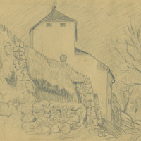 SLM KW23251 - Nyköpings slottsruin, teckning av Knut Wiholm