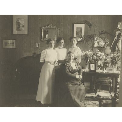 SLM P2022-0830 - Grupporträtt på familjen Andersson i salong, 1900-tal
