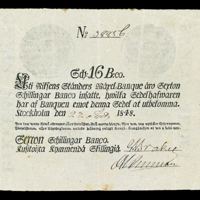 SLM 16970 - Transportsedel, 16 Skillingar Banco 1848