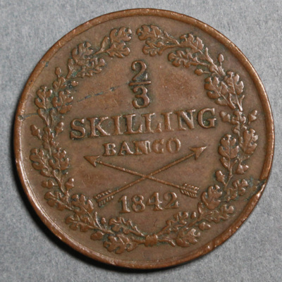 SLM 16553 - Mynt, 2/3 skilling banco kopparmynt typ II 1842, Karl XIV Johan