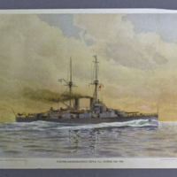 SLM 12307 1-2 - Pansarbåt, litografi efter målning av Jacob Hägg, utgiven av Pansarbåtsföreningen 1912