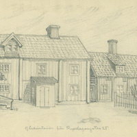 SLM 23239 - Gård vid Repslagaregatan i Nyköping, teckning av Knut Wiholm