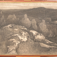 SLM 10760 - Teckning i kol och krita, landskap i Taserud, av Björn Ahlgrensson
